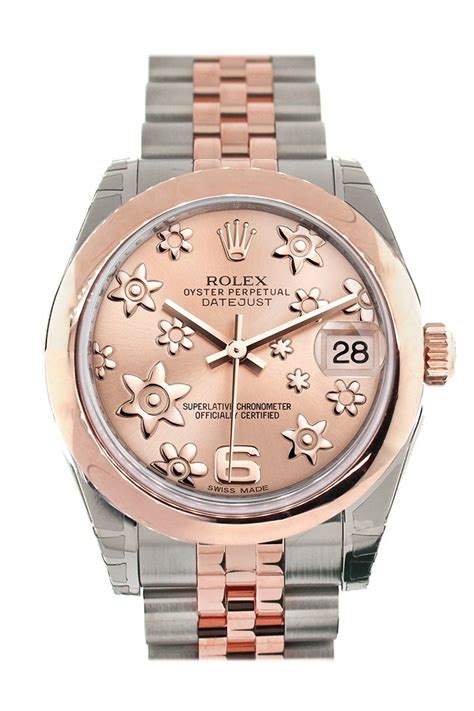 rolex pink floral motif dial|rolex datejust 31 gold.